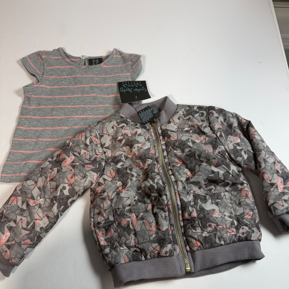 Cynthia Rowley Baby Girls 12M Star Print Bomber Jacket and Striped Shirt Set